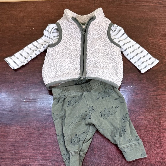 Carter's Other - Carter's Cozy Sherpa Vest with Striped Bodysuit and Dino Pants